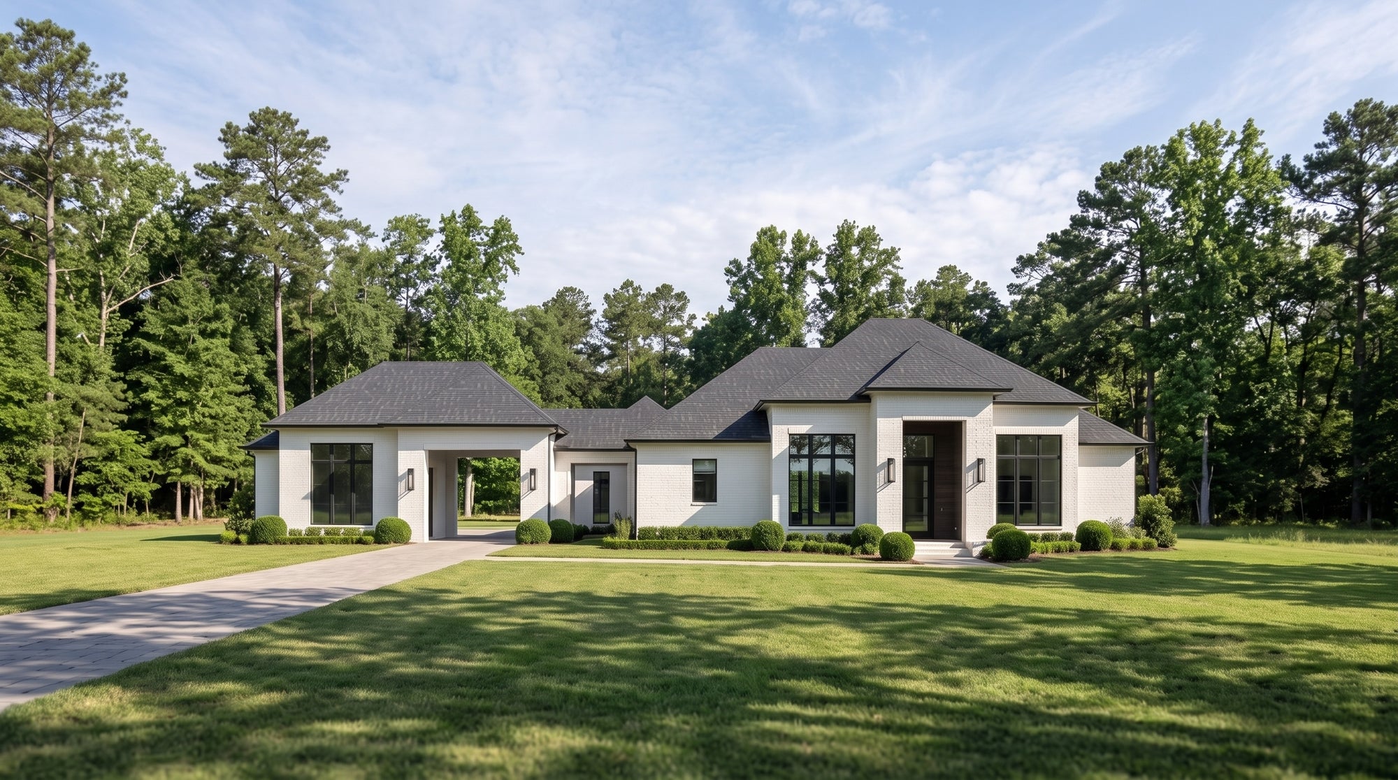 Plan 222067 — photorealistic front elevation, Acadiana Home Design