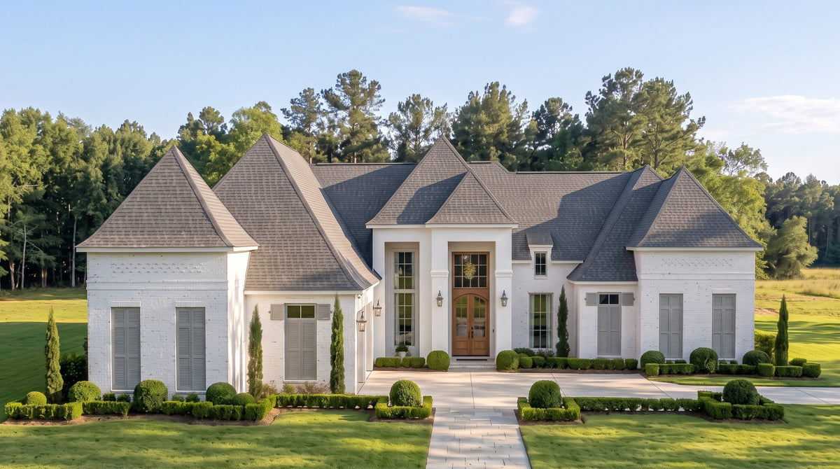 Plan 223015 — photorealistic front elevation, Acadiana Home Design