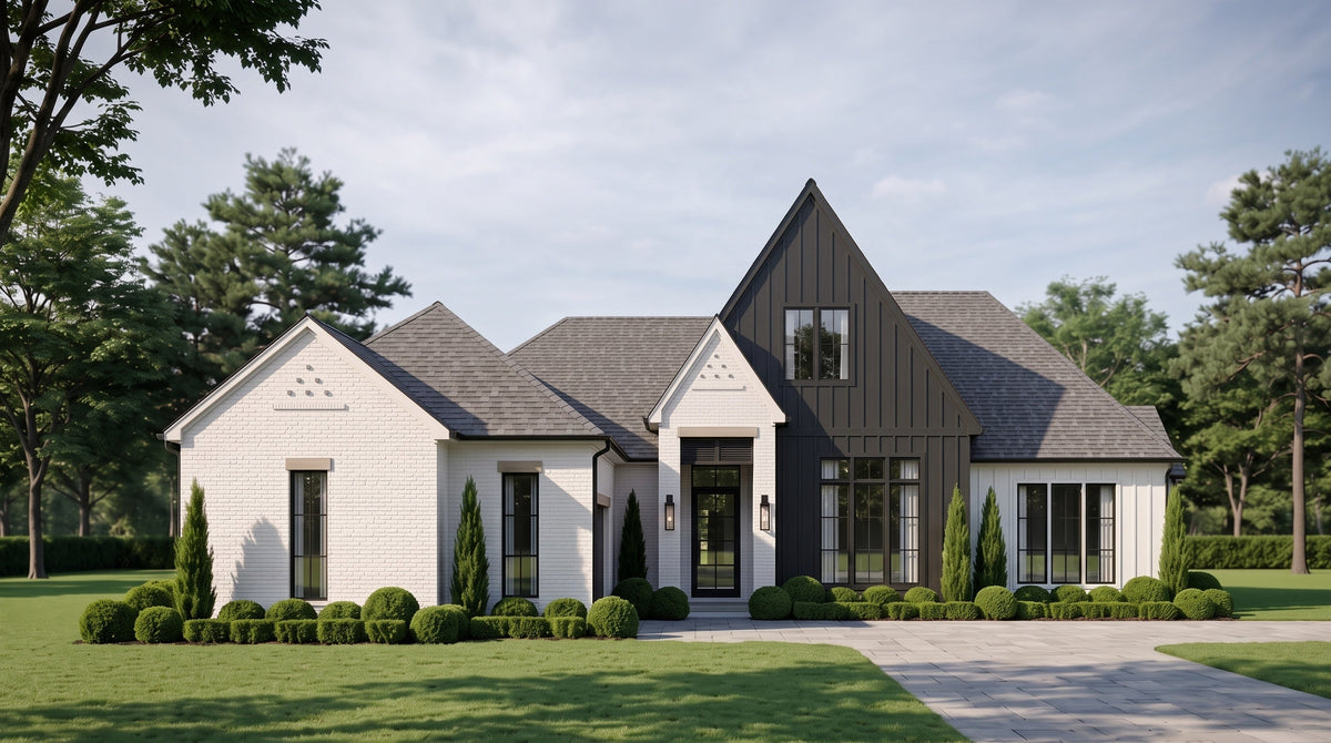 Plan 223025E — photorealistic front elevation, Acadiana Home Design