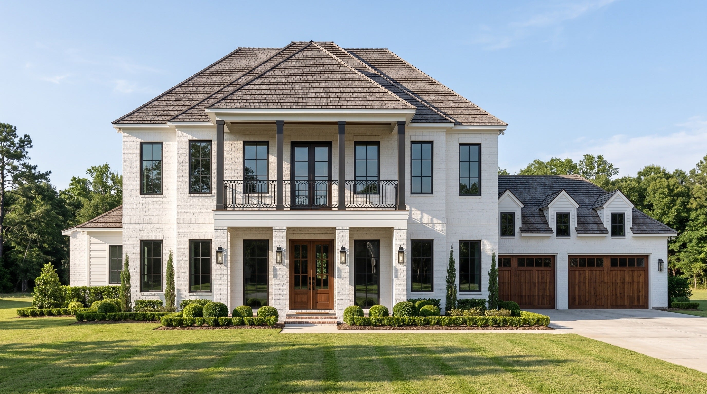 Plan 223029 — photorealistic front elevation, Acadiana Home Design