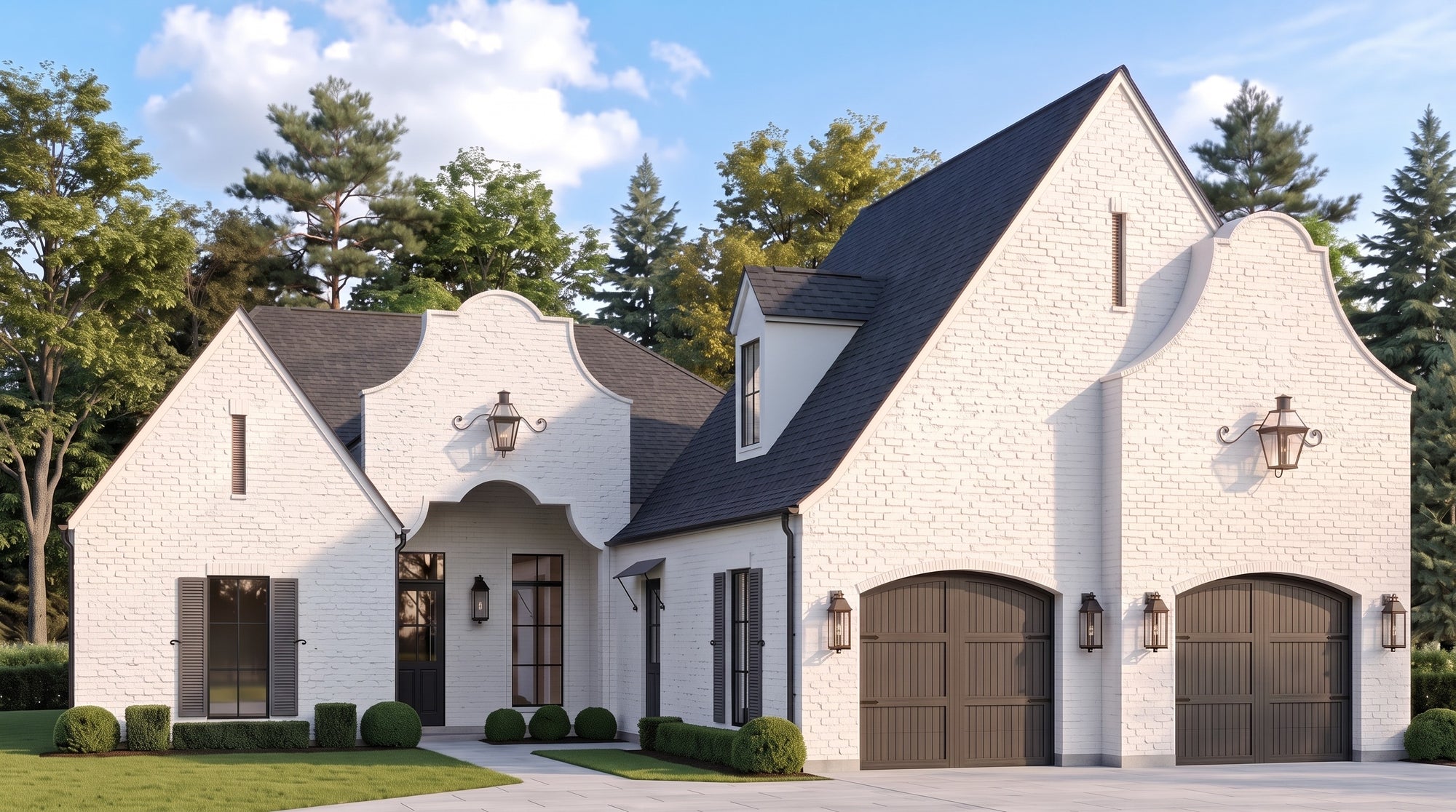 Plan 223036 — photorealistic front elevation, Acadiana Home Design