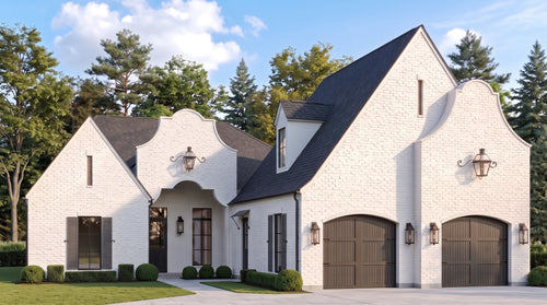 Plan 223036 — photorealistic front elevation, Acadiana Home Design