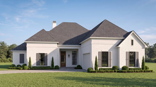 Plan 223051A — photorealistic front elevation, Acadiana Home Design