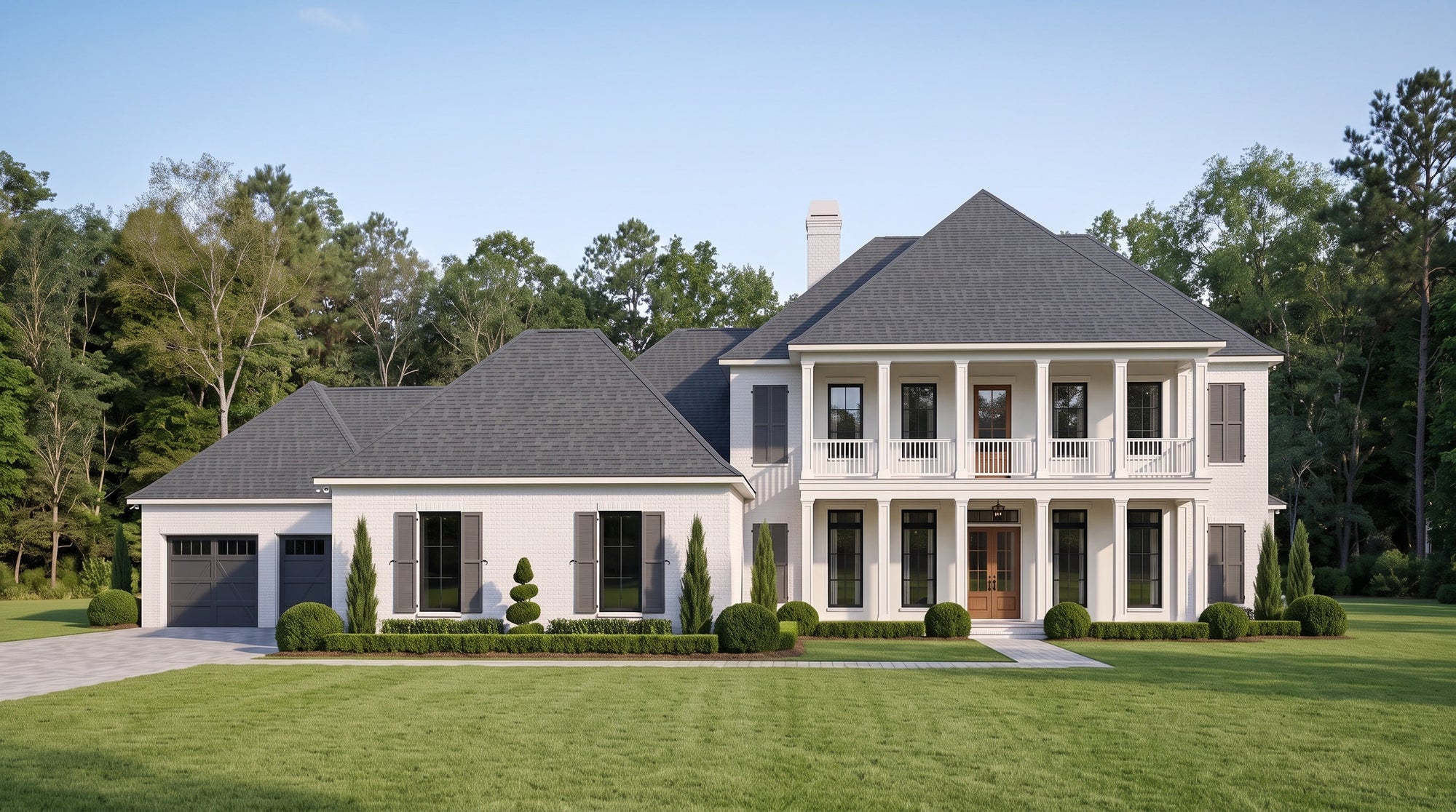 Plan 223062A — photorealistic front elevation, Acadiana Home Design