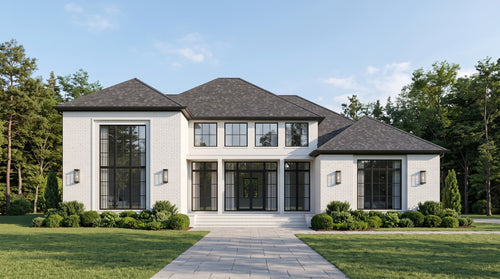 Plan 225002 — photorealistic front elevation, Acadiana Home Design