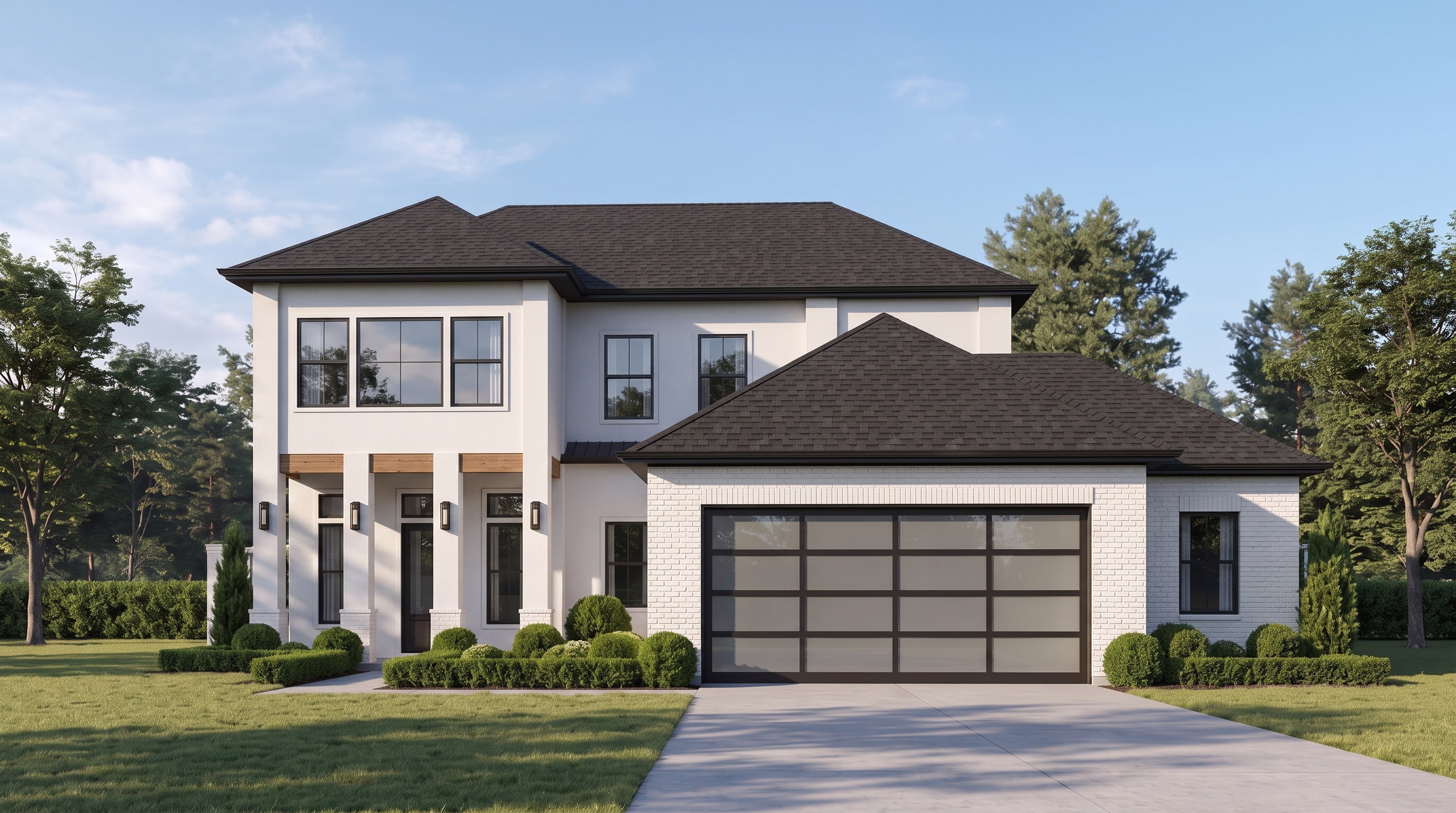 Plan 222055 — photorealistic front elevation, Acadiana Home Design