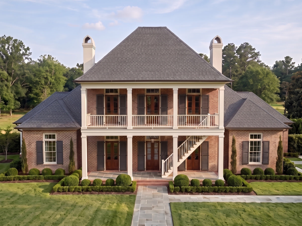 Acadiana house plan — front elevation render, Acadiana Home Design