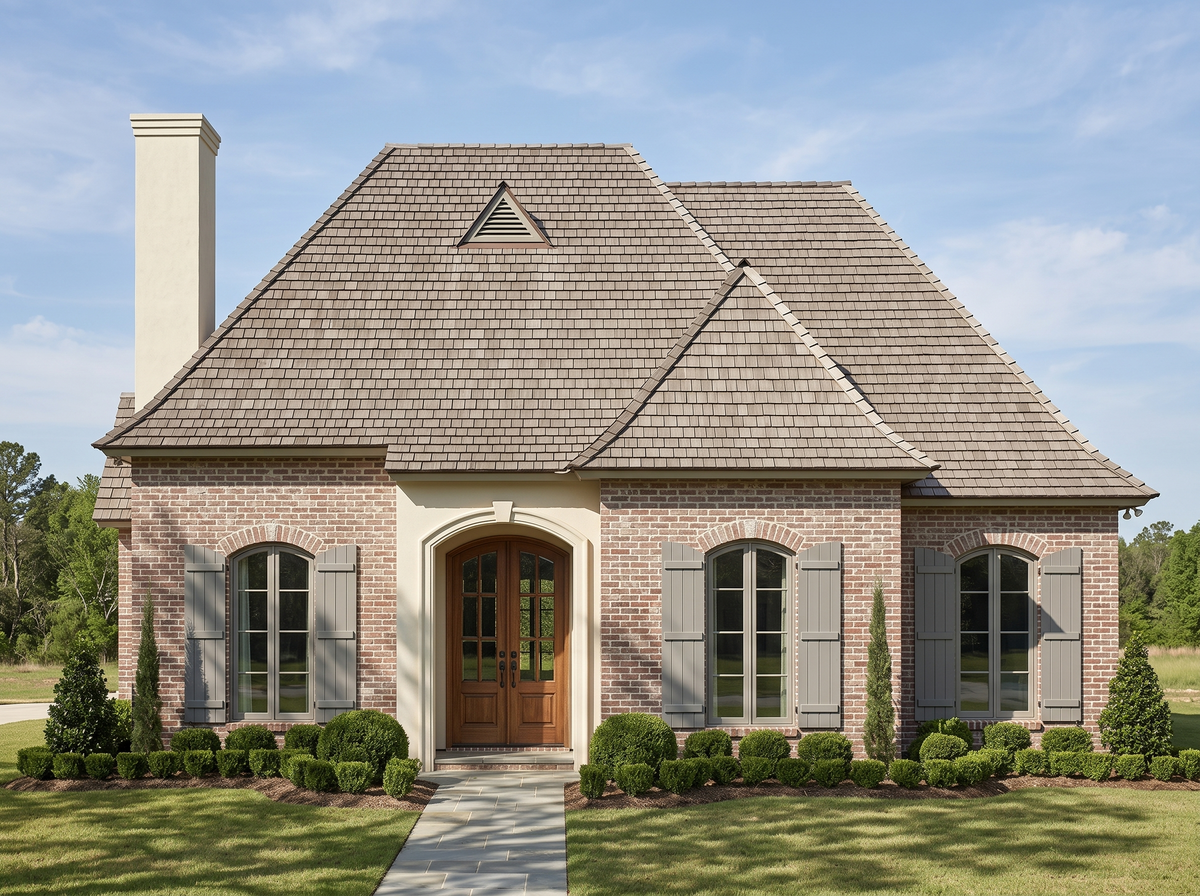Normandy house plan — front elevation render, Acadiana Home Design