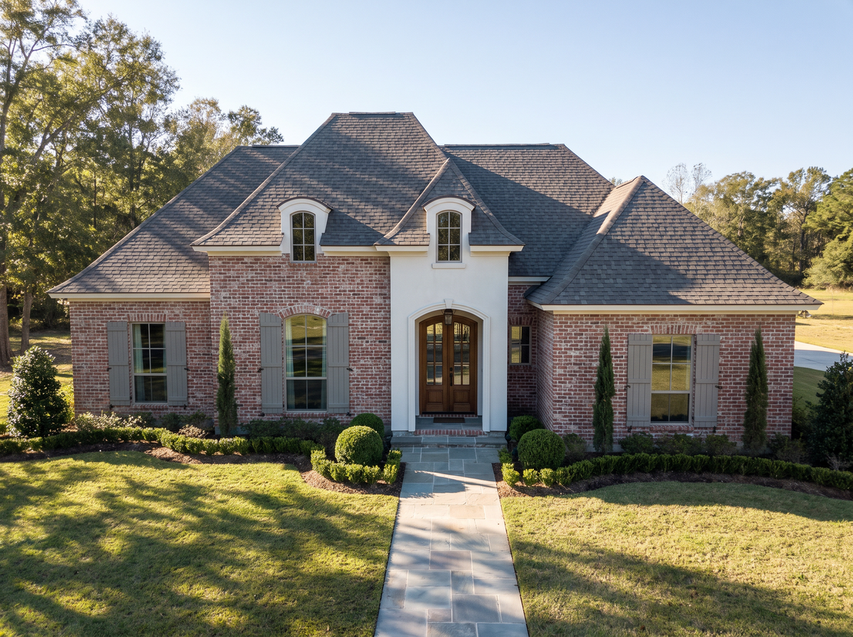 Orleans house plan — front elevation render, Acadiana Home Design