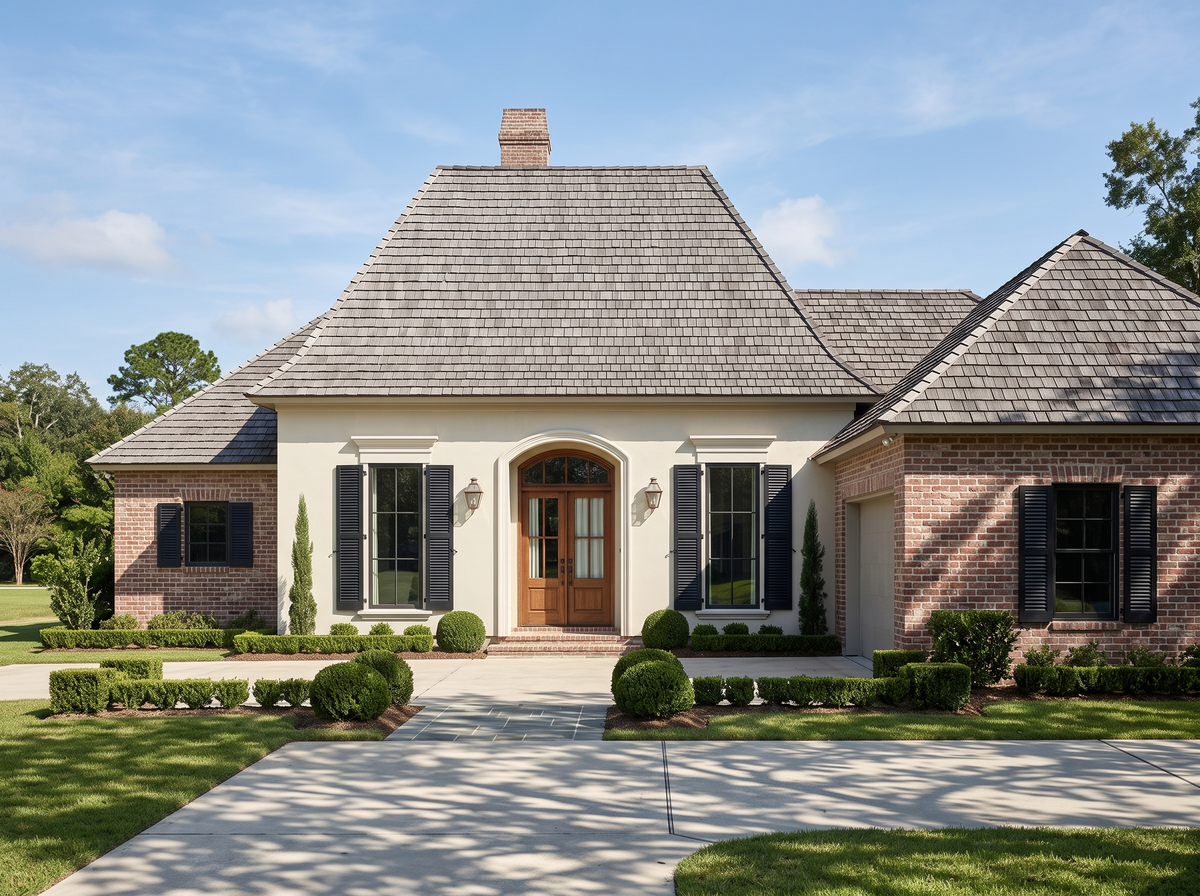 Parisian house plan — front elevation render, Acadiana Home Design