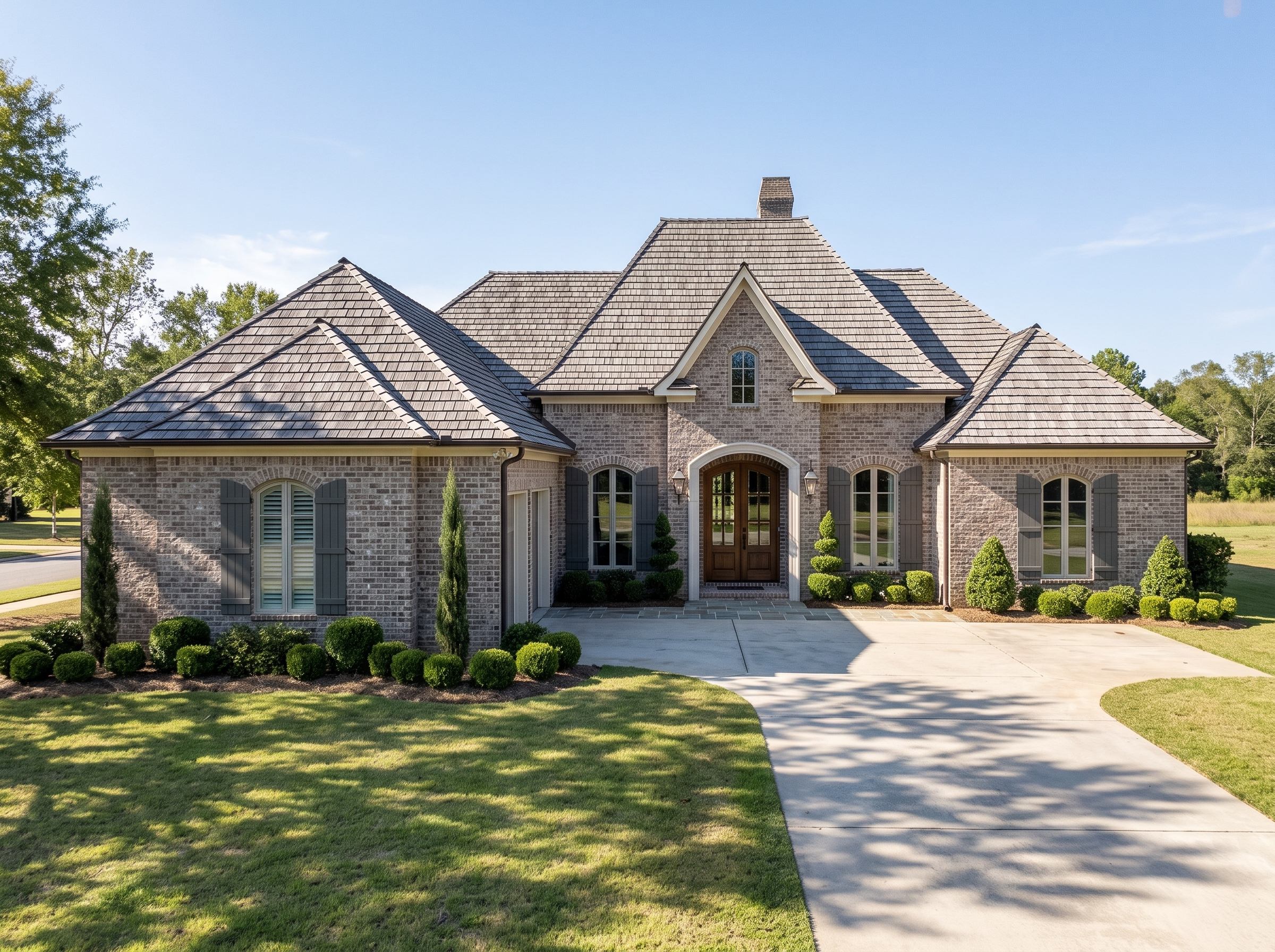Picardie house plan — front elevation render, Acadiana Home Design