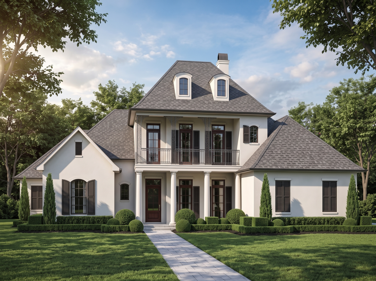 St. Charles house plan — front elevation render, Acadiana Home Design