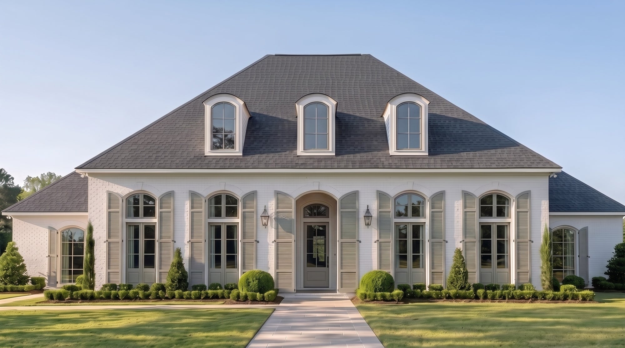 Plan 222052 — photorealistic front elevation, Acadiana Home Design